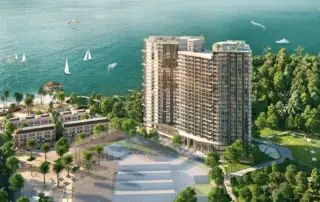 Phối cảnh dự án Xanh Island Cát Bà với không gian xanh mát và tiện ích hiện đại bên bờ biển.