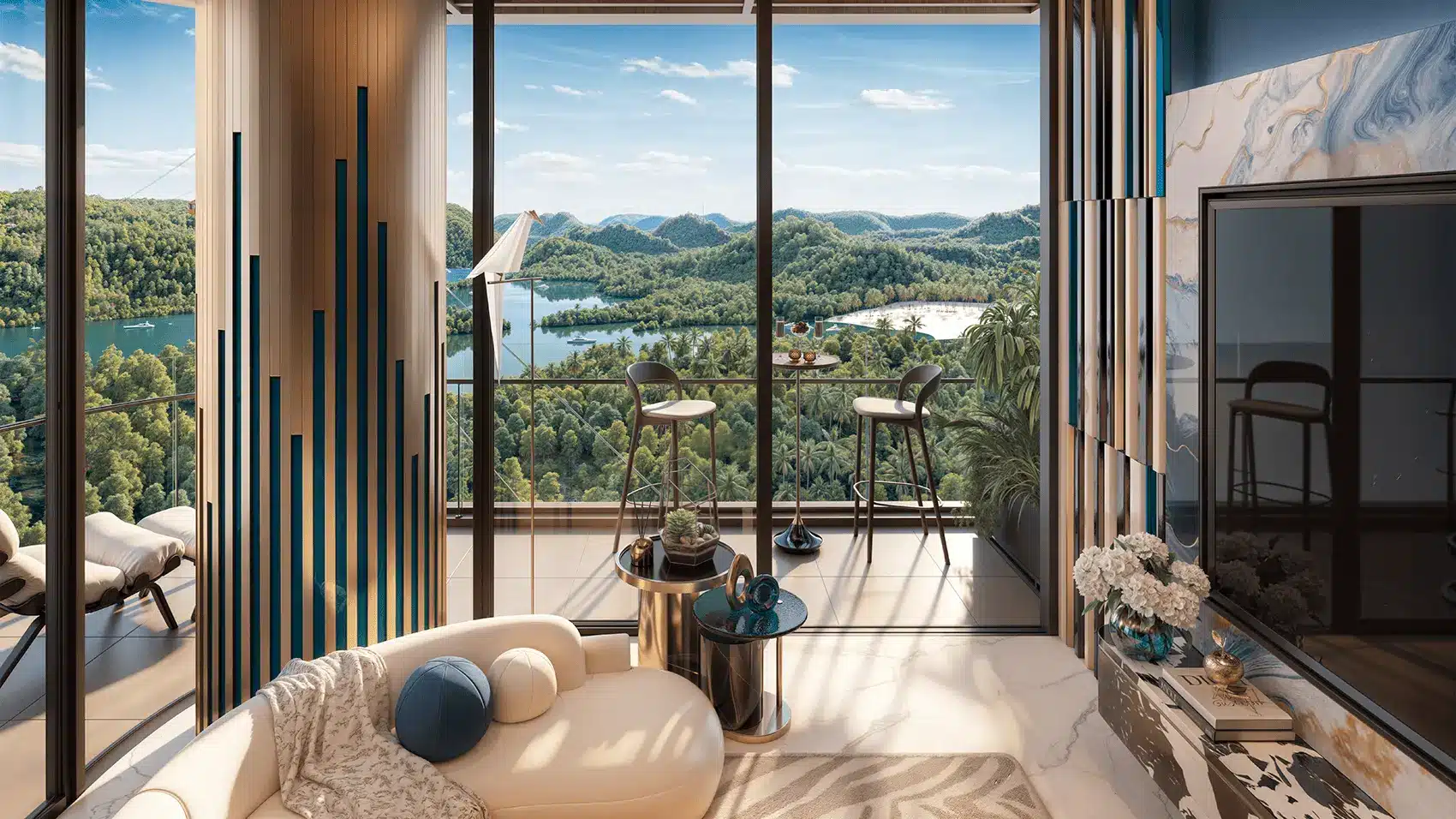 Tận hưởng vẻ đẹp của Xanh Island Cát Bà từ ban công căn hộ, hoà mình giữa núi rừng và đại dương.
