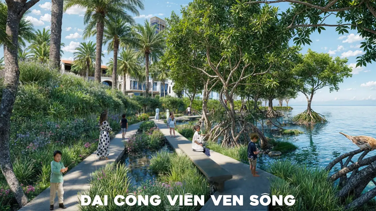 Đại công viên ven sông tại Charmora City mang lại không gian xanh mát và thư giãn tốt nhất cho cư dân.